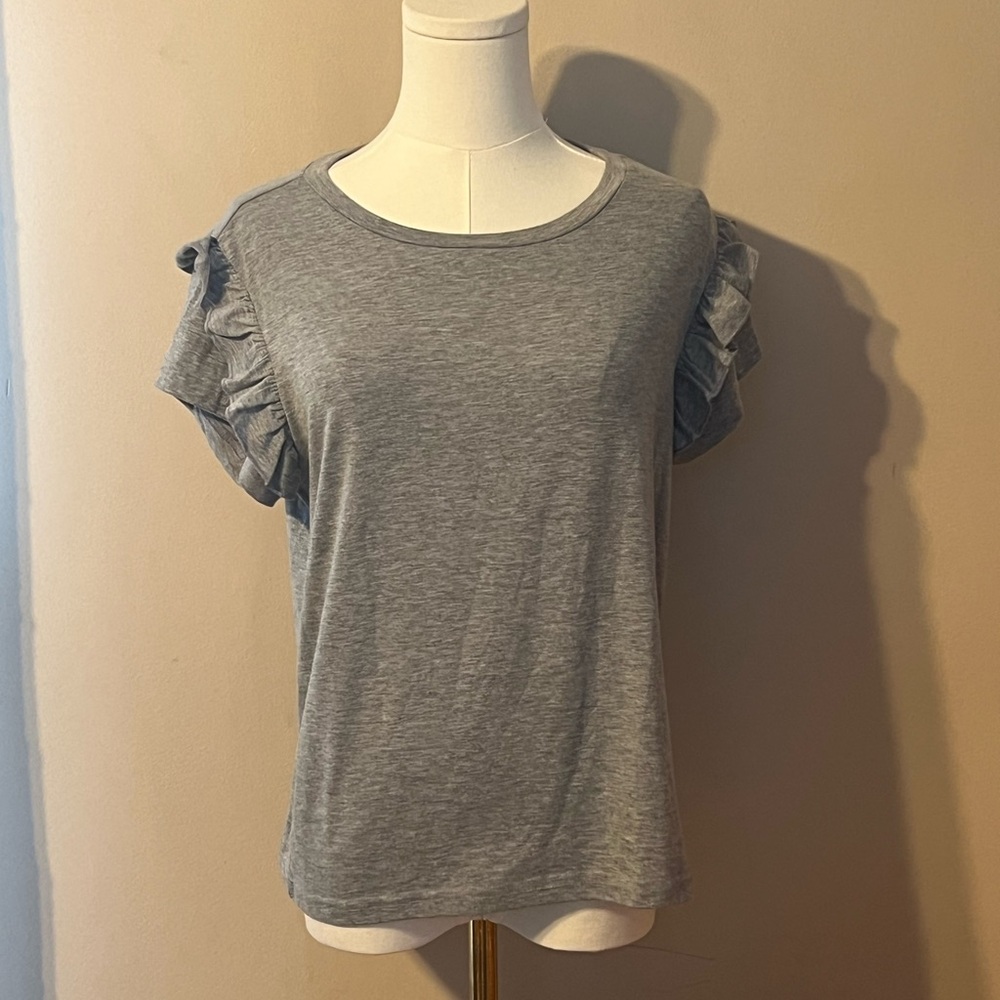 Gray Ruffle Short Sleeve Tee - Picture 7 of 16